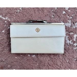 Vintage Leather Women’s Wallet Clutch, Top Grain Cowhide, Cream Color, Gold